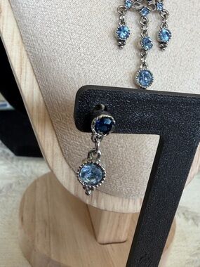 Blue Crystal Drop Pendant Necklace & Earring Set 18”
